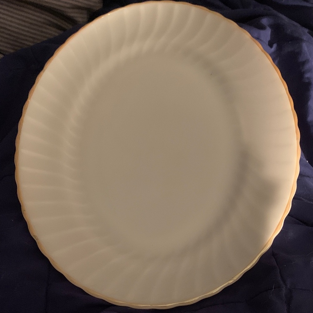 Large Anchor Hocking White Platter with Gold Trim